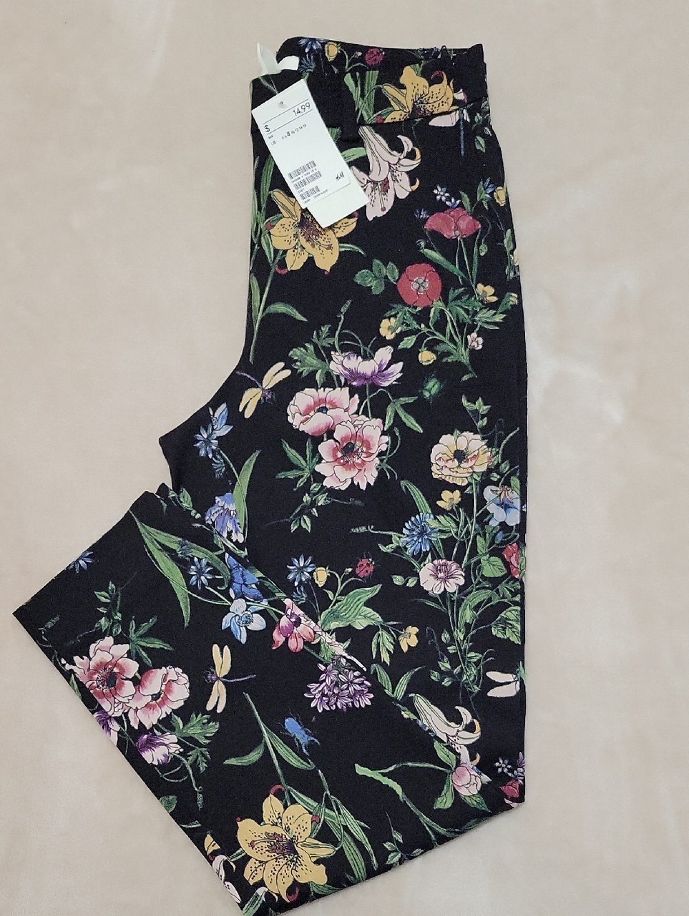 H&M Black Floral Print Pants